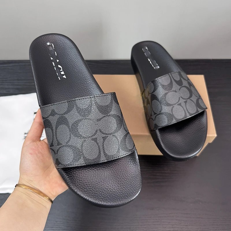 Coach Slippers Monogram Print Slide — Black