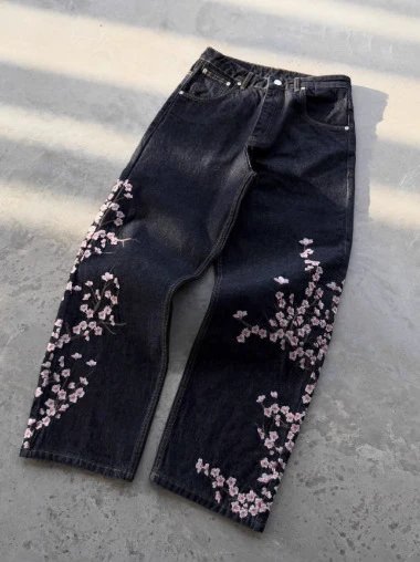 Unbranded Jeans Wide-Leg Floral Embroidered — 5(Already produced)