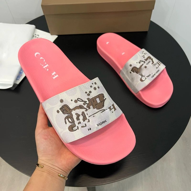 Coach Slippers Monogram Print Slide — Pink