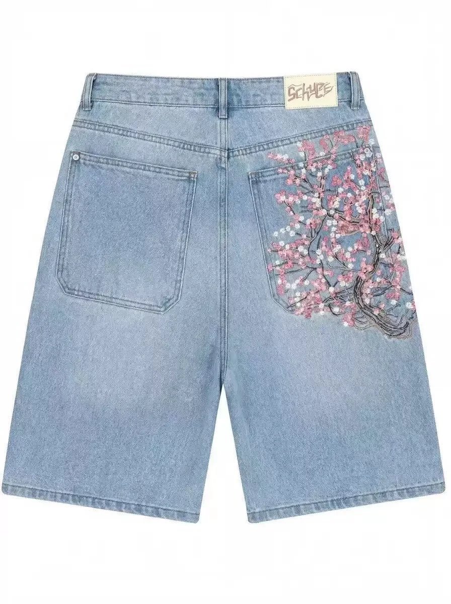 Unbranded Jeans Wide-Leg Floral Embroidered — Blue shorts 2