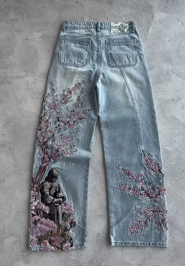 Unbranded Jeans Wide-Leg Floral Embroidered product detail image 2