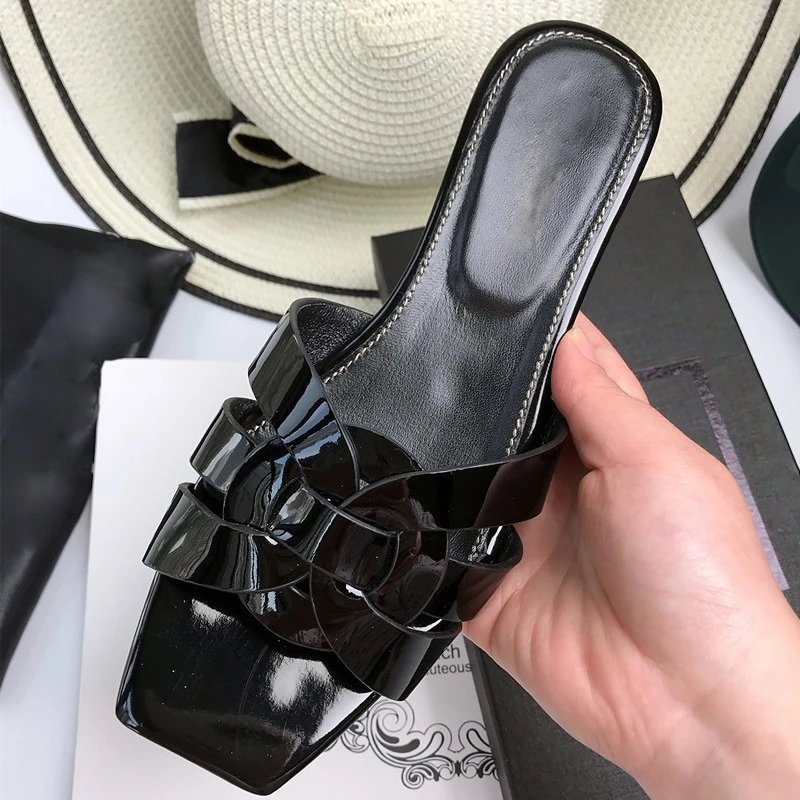 Unbranded Sandals Square-Toe Woven Strap Flat Slides image 5