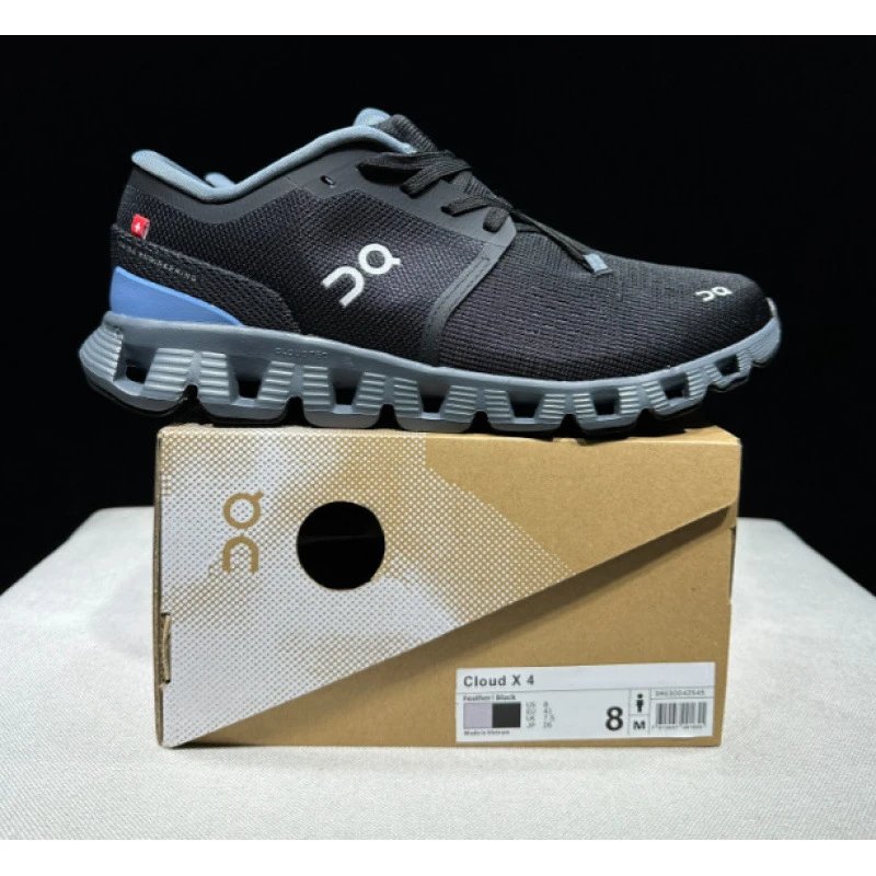 On Sneakers Cloud X 4 low-top running — BLACK/LIGHT GREY BLUE