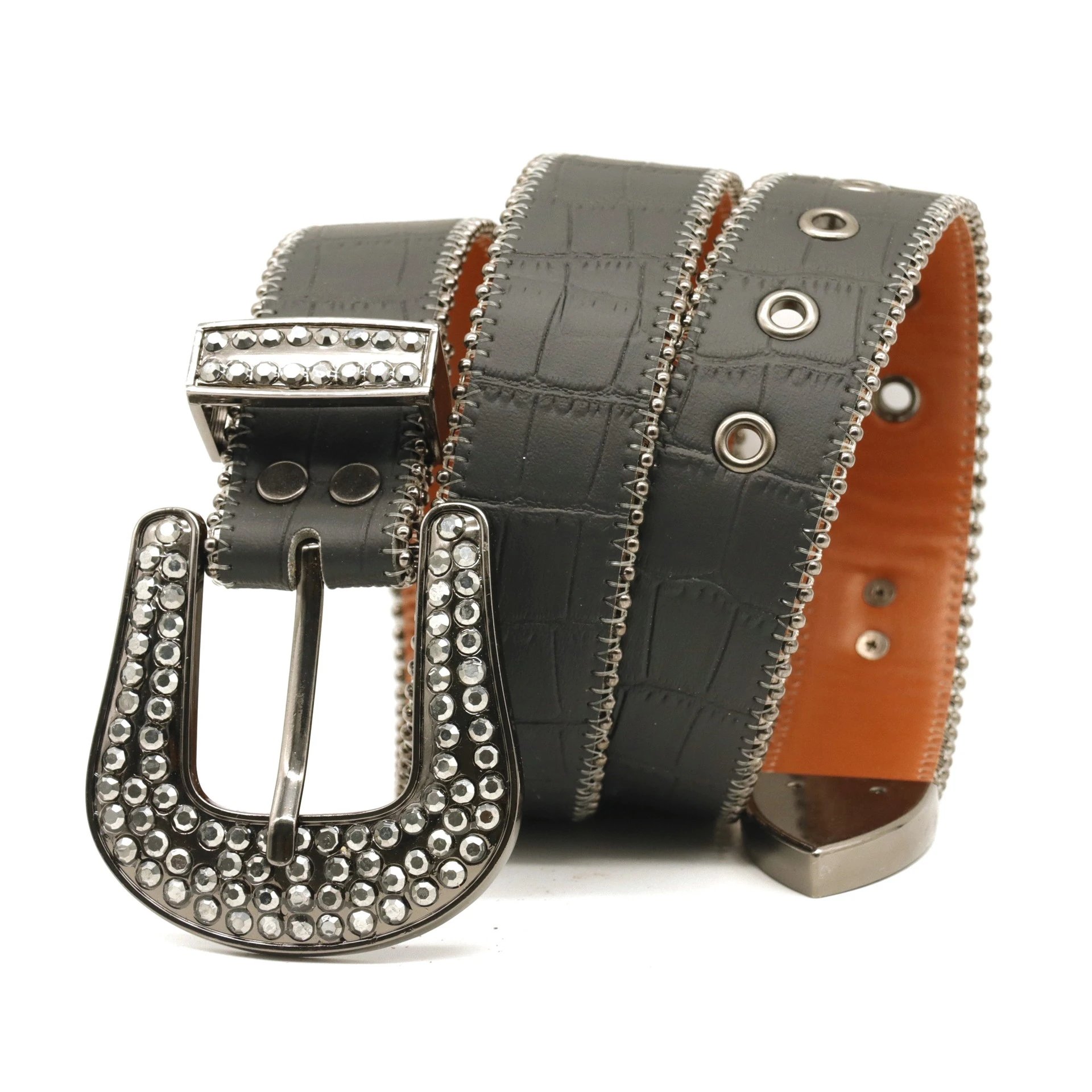 B.B. Simon Belts Rhinestone Buckle Croc-Embossed Belt image 2