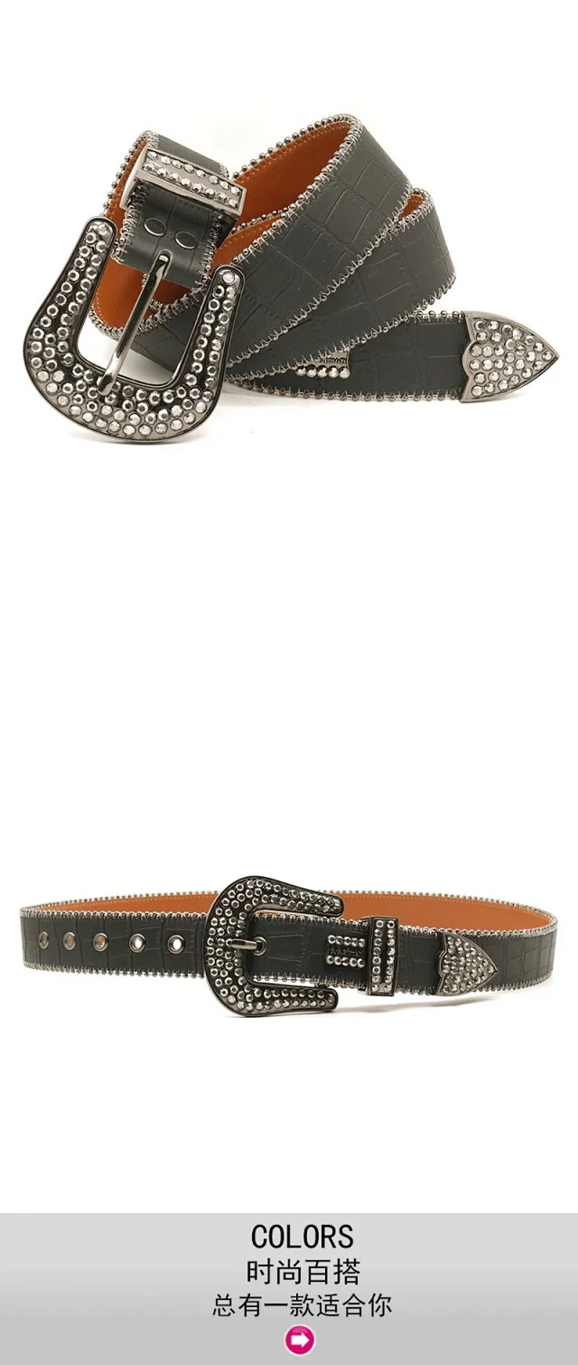 B.B. Simon Belts Rhinestone Buckle Croc-Embossed Belt product detail image 6