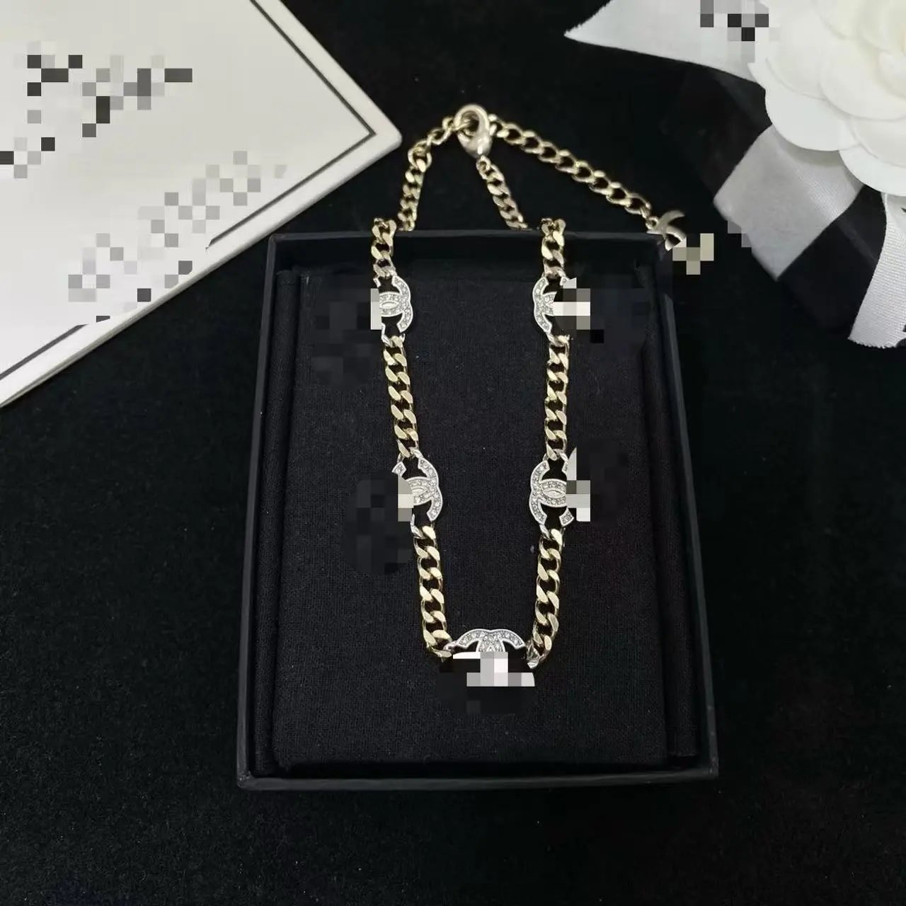 Chanel Jewelry Crystal Double C Cuban Chain Bracelet — Light gold necklace