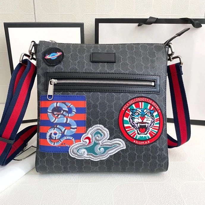 Unbranded Crossbody Bags Monogram-Pattern Bag with Front Zip Pocket and Striped Strap — Embroidery Large 27*28.5*5 CM