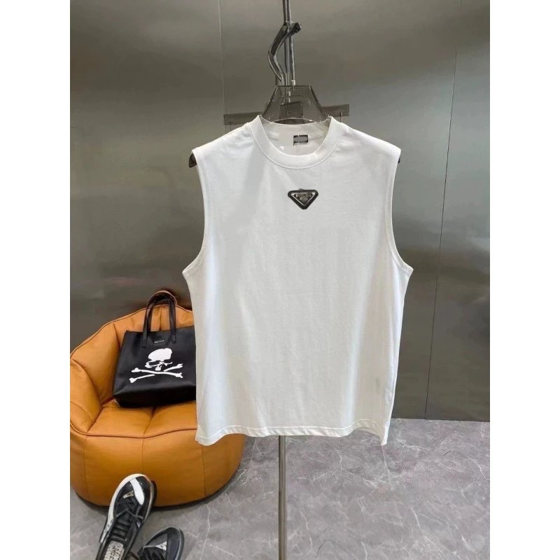 Prada T-Shirts Sleeveless crewneck T-shirt with triangle logo plaque image 2