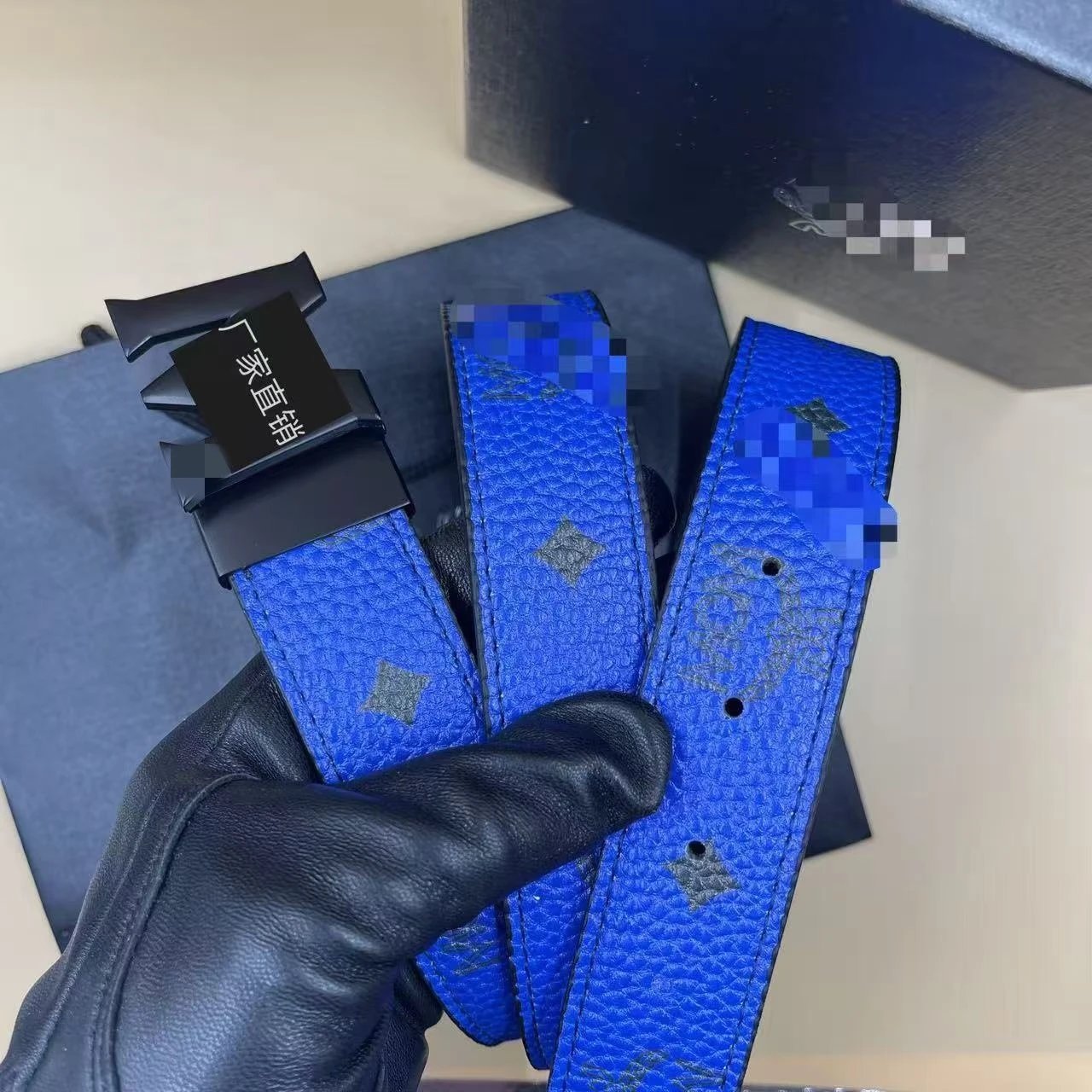 Unbranded Belts M Letter Buckle Patterned Belt — Blue+M Black button