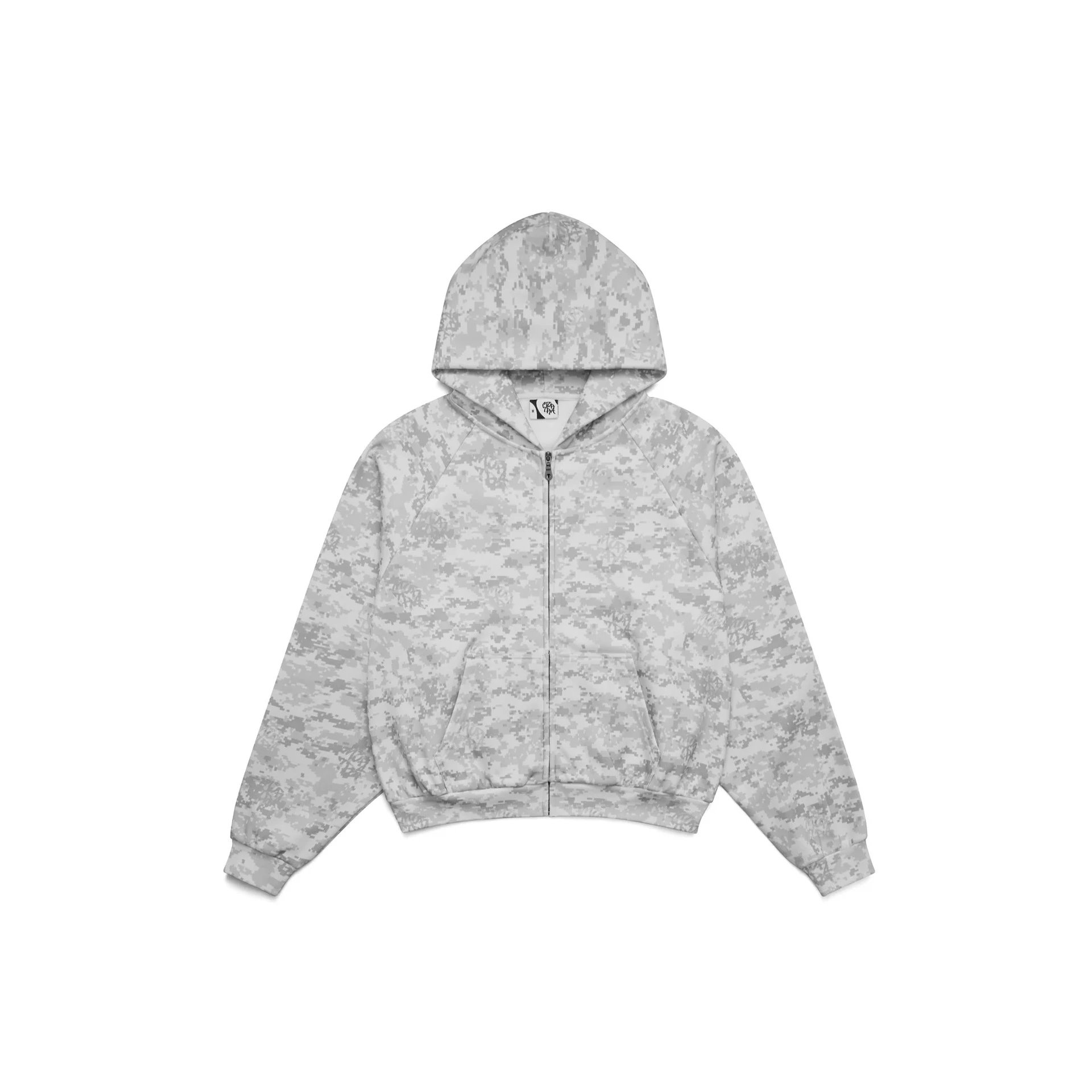 Unbranded Shorts Embroidered Letter Sweat with Contrast Pocket Inserts — All-over-print zip-up hoodie/white camouflage