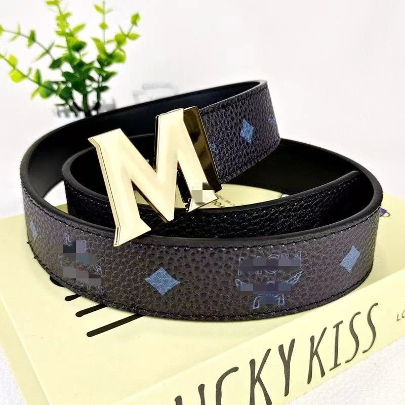 Unbranded Belts M Letter Buckle Patterned Belt — Black+M Gold buckle