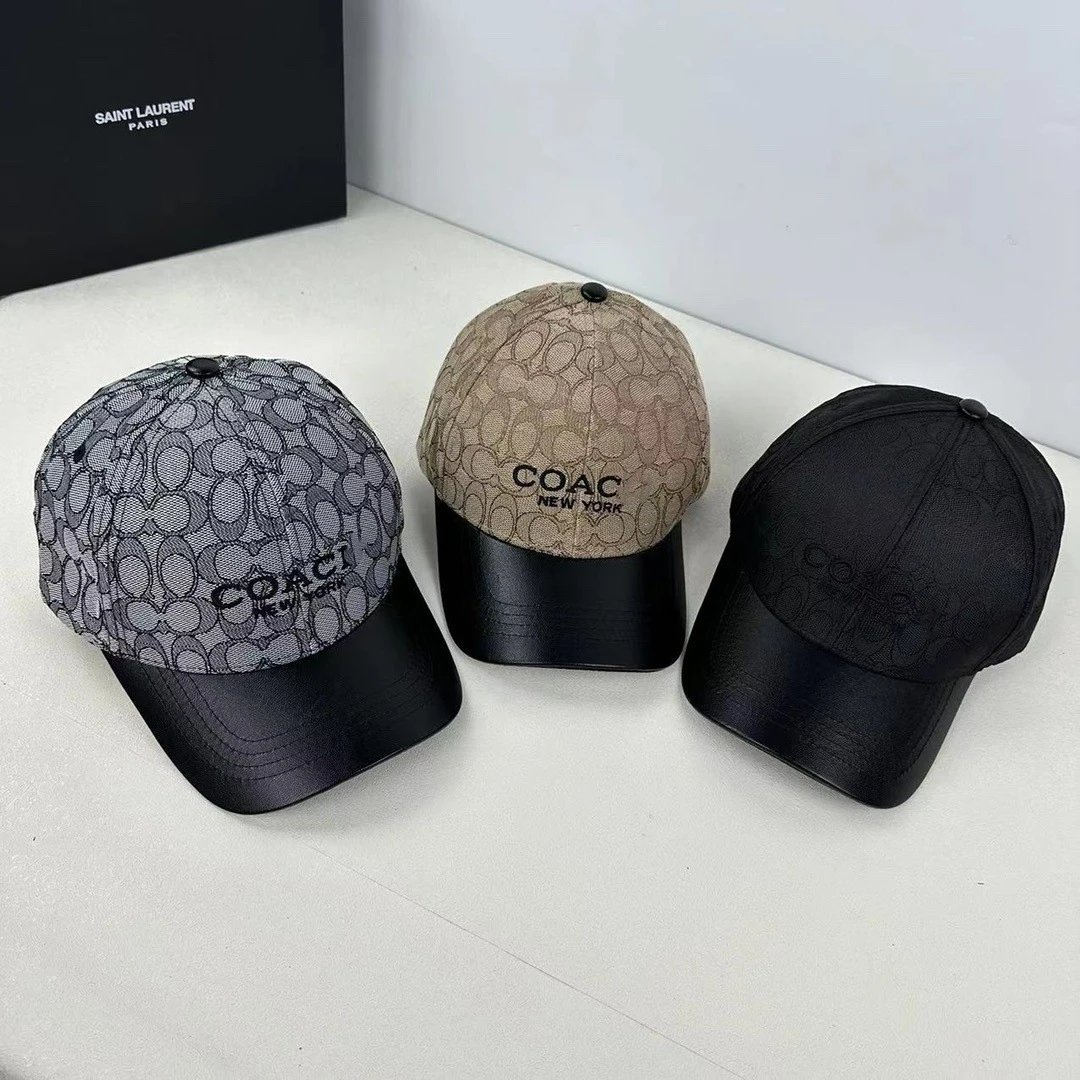 Coach Hats Signature C Print Baseball Cap with Faux Leather Brim image 1
