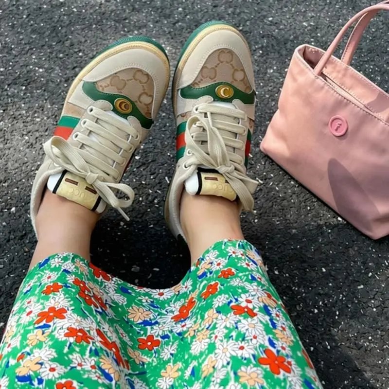 Gucci Sneakers Screener low-top lace-up with Web stripes and GG pattern panels — Classic Brown