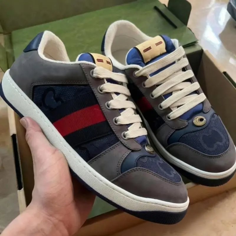 Gucci Sneakers Screener low-top lace-up with Web stripes and GG pattern panels — dark blue big G