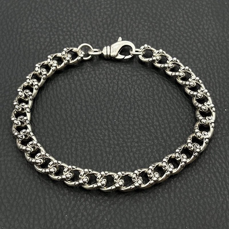 Chrome Hearts Jewelry 925 Silver Chain Bracelet with Cross and Floral Motifs — Cross Full Flower Chain