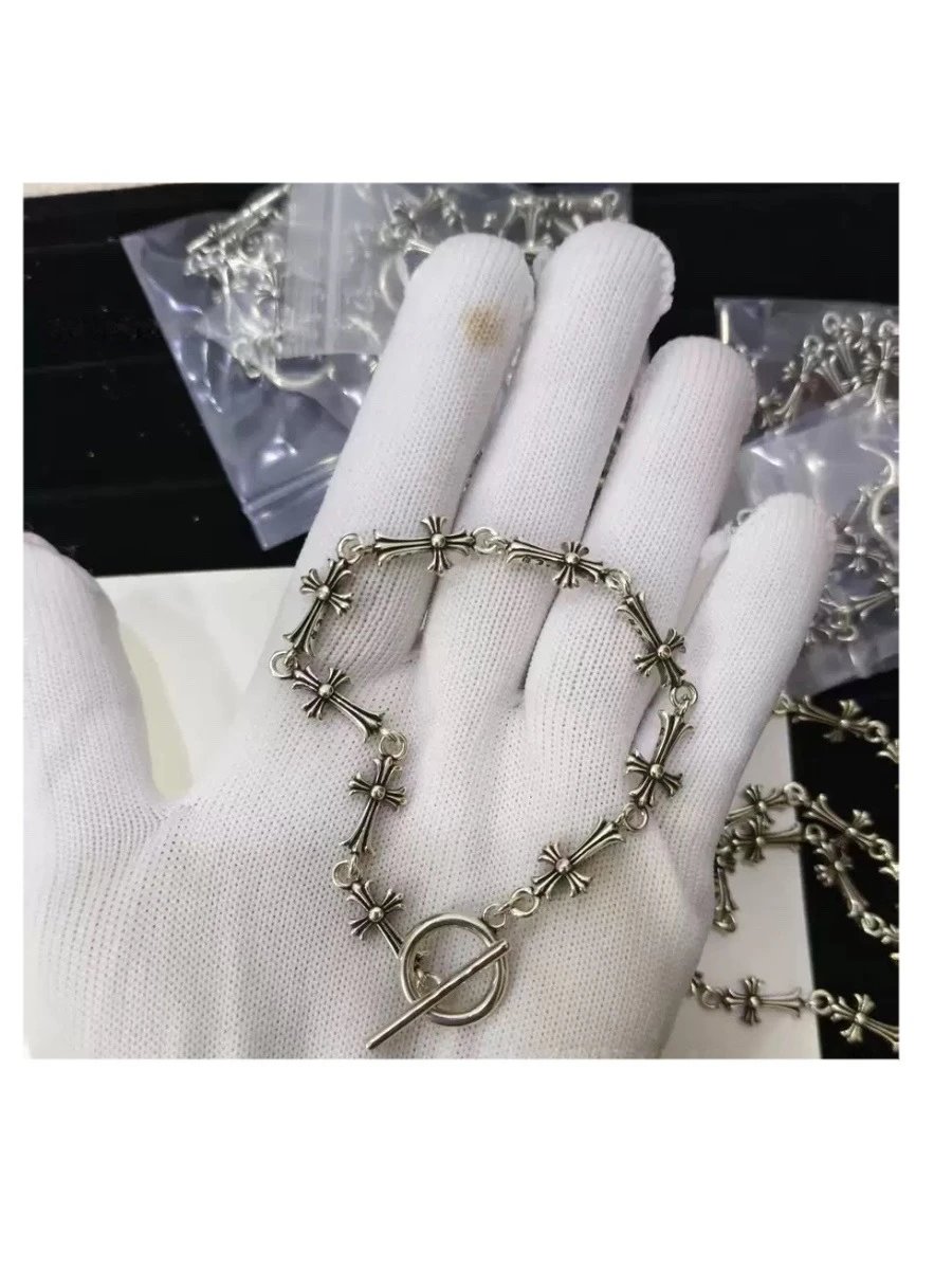 Chrome Hearts Jewelry 925 Silver Chain Bracelet with Cross and Floral Motifs — Cross bracelet