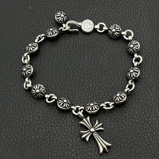 Chrome Hearts Jewelry 925 Silver Chain Bracelet with Cross and Floral Motifs product detail image 12