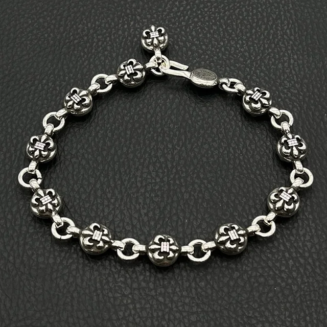 Chrome Hearts Jewelry 925 Silver Chain Bracelet with Cross and Floral Motifs product detail image 16
