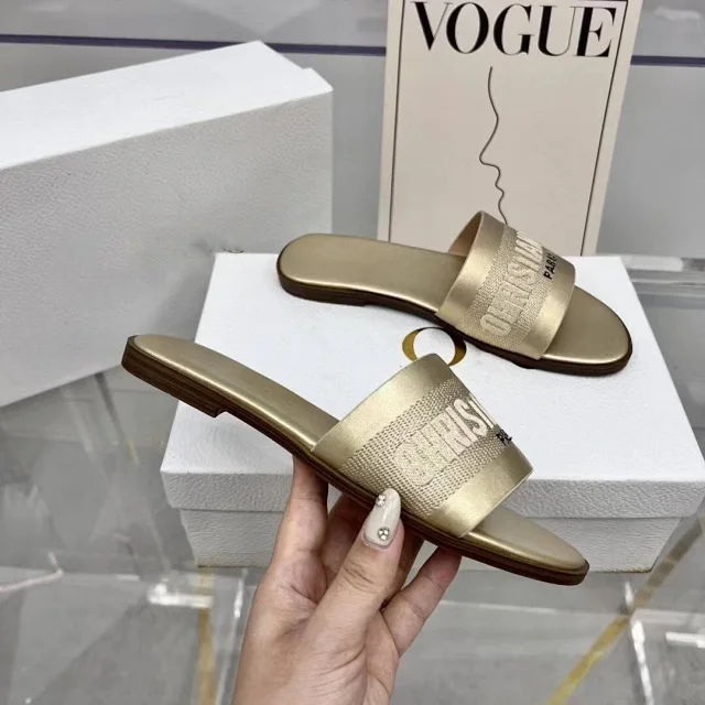Christian Dior Sandals Flat slide with embroidered logo strap product detail image 5