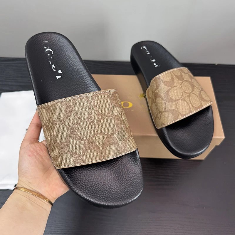 Coach Slippers Monogram Print Slide — Khaki