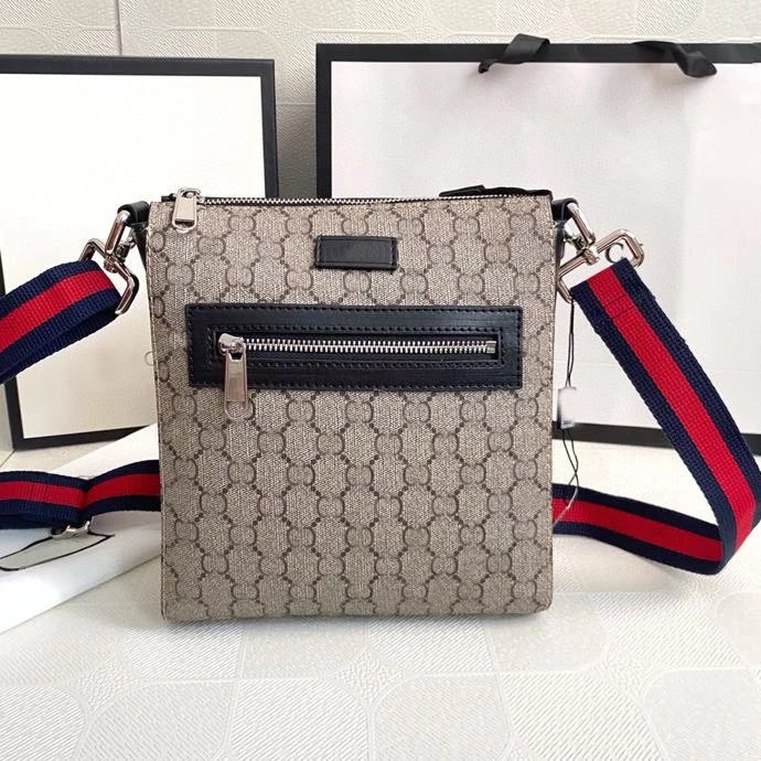 Unbranded Crossbody Bags Monogram-Pattern Bag with Front Zip Pocket and Striped Strap — Khaki small size 21*23.5*4.5 CM