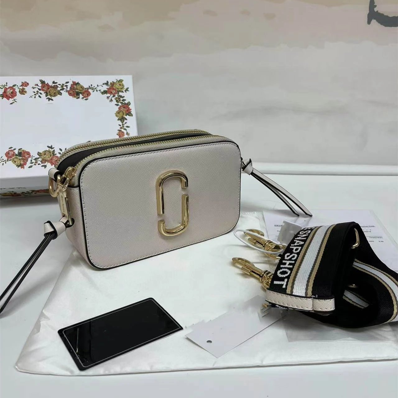 Marc Jacobs Crossbody Bags Snapshot camera bag with double-J hardware and wide logo strap — Beige