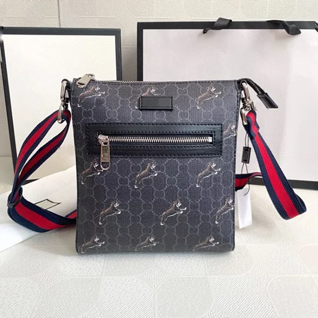 Unbranded Crossbody Bags Monogram-Pattern Bag with Front Zip Pocket and Striped Strap product detail image 4