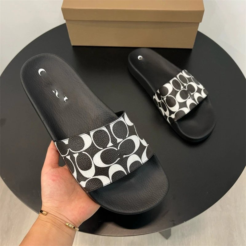 Coach Slippers Monogram Print Slide — Black surface