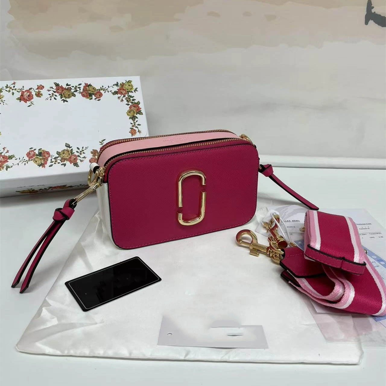 Marc Jacobs Crossbody Bags Snapshot camera bag with double-J hardware and wide logo strap — Rose red