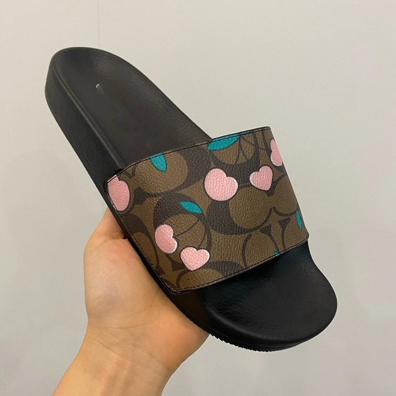 Coach Slippers Monogram Print Slide — Khaki Cherry