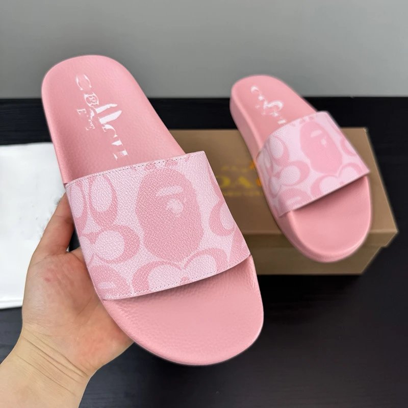 Coach Slippers Monogram Print Slide — Pink print【NEW】