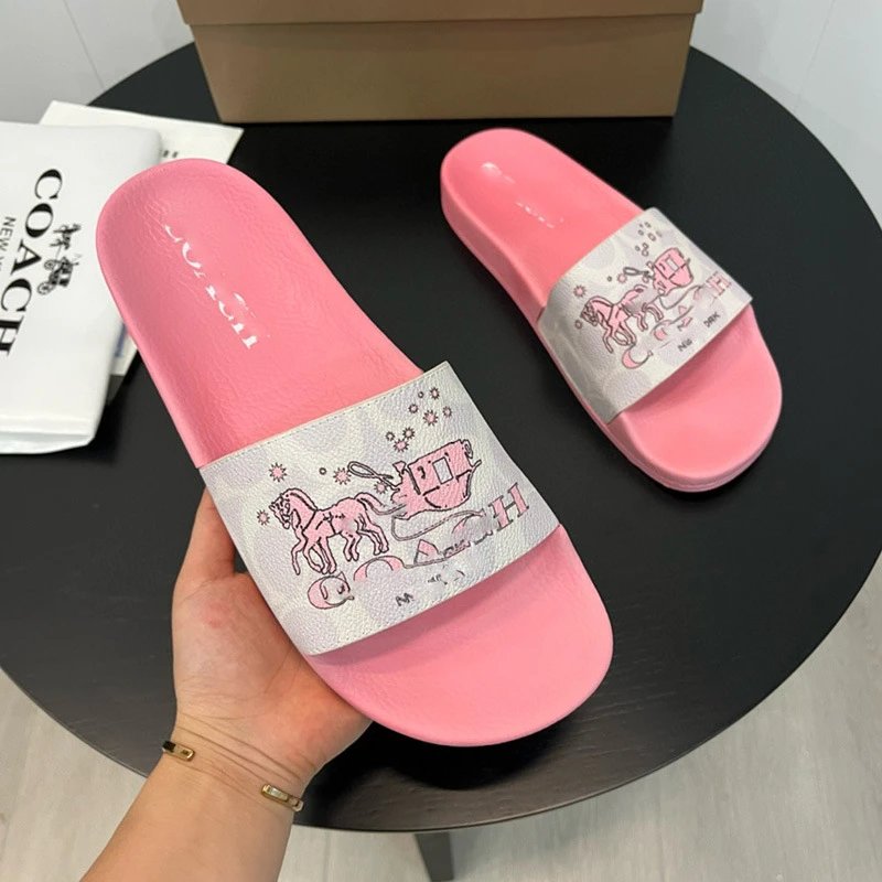 Coach Slippers Monogram Print Slide — Pinkish white