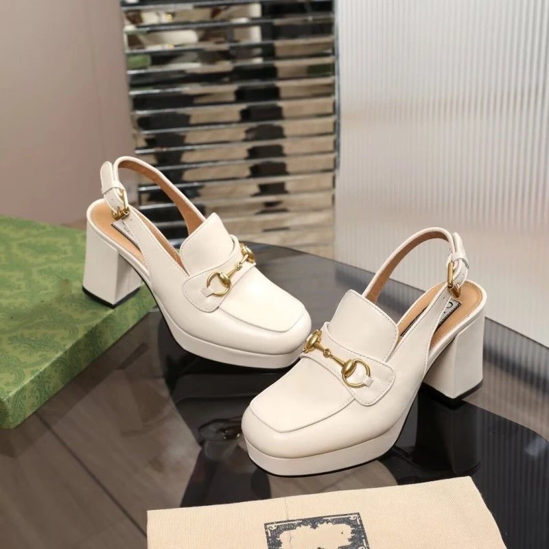 Gucci High Heels Platform Slingback Horsebit — white