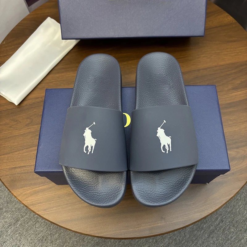 Polo Ralph Lauren Slippers Player Logo Slide — Deep Blue White