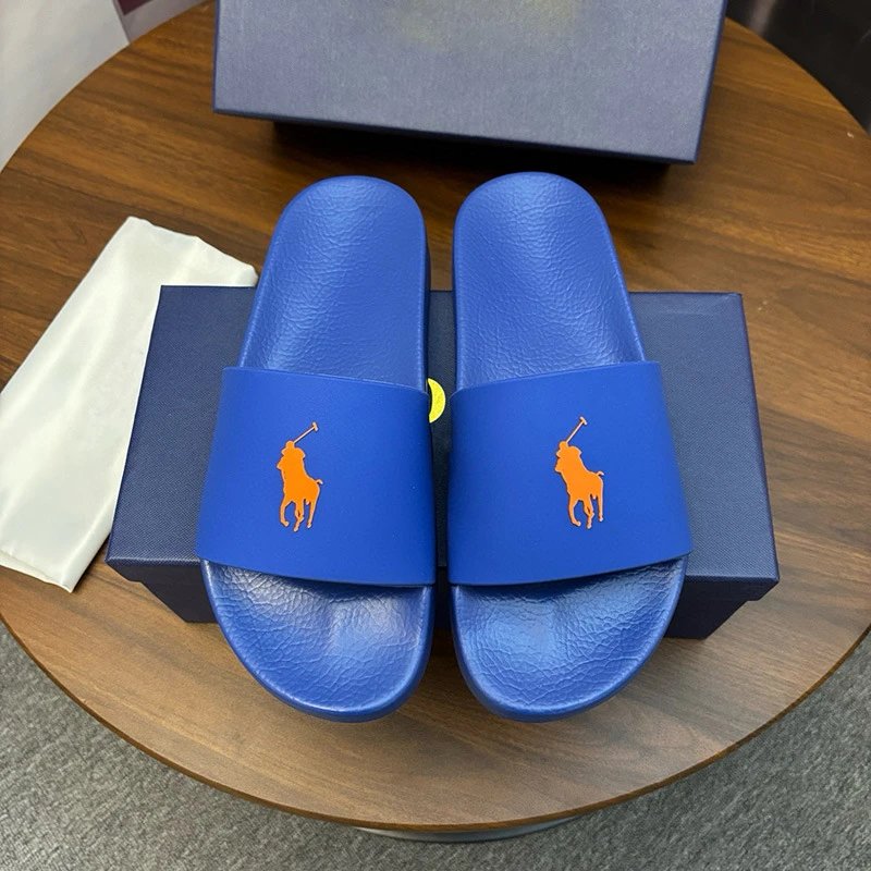 Polo Ralph Lauren Slippers Player Logo Slide — Blue Orange Horse