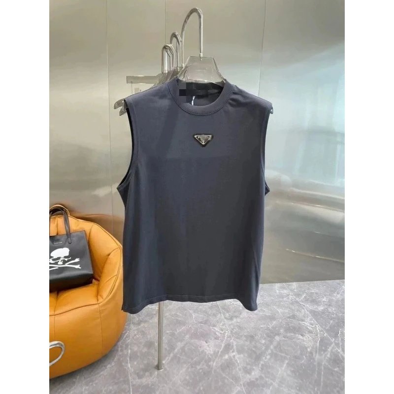 Prada T-Shirts Sleeveless crewneck T-shirt with triangle logo plaque image 4
