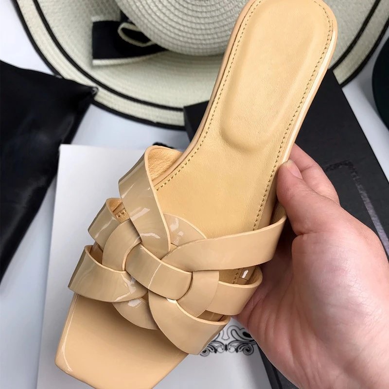 Unbranded Sandals Square-Toe Woven Strap Flat Slides image 2