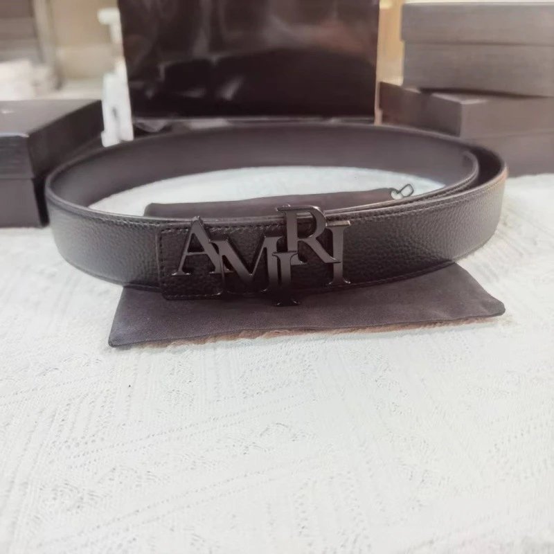 Amiri Belts 3.8 cm belt with letter buckle — Lychee-pattern black buckle