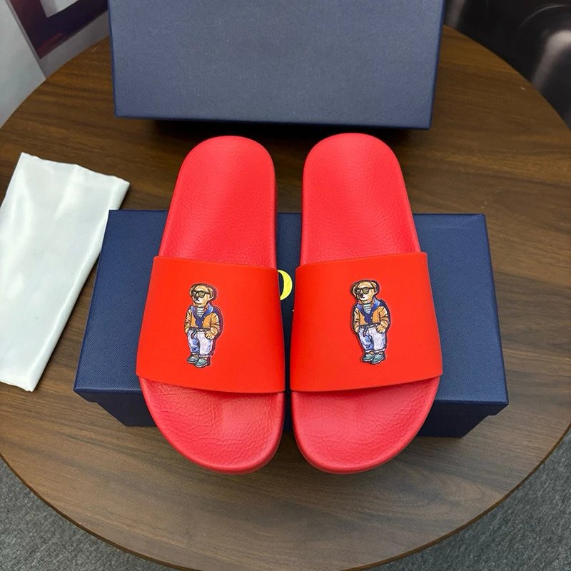 Polo Ralph Lauren Slippers Player Logo Slide — Red Orange Bear