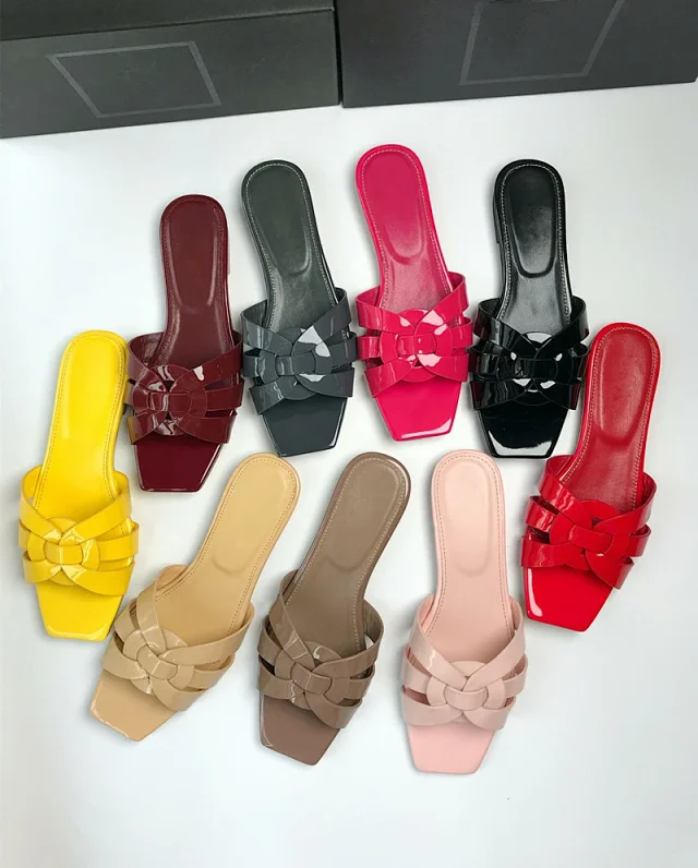Unbranded Sandals Square-Toe Woven Strap Flat Slides product detail image 1
