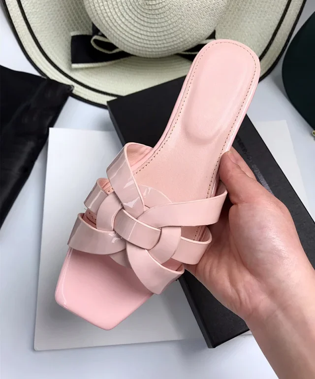 Unbranded Sandals Square-Toe Woven Strap Flat Slides product detail image 3