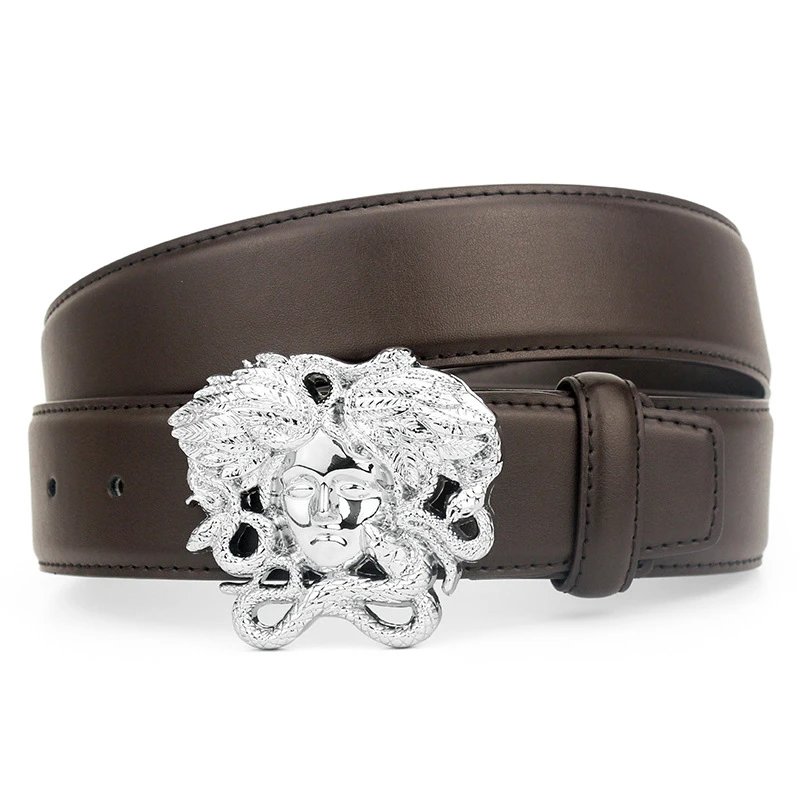 ZUER Belts Snake-haired face buckle — Serpent Hair Silver Brown