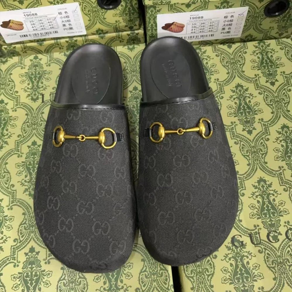 Gucci Slippers GG Monogram Horsebit Mules — Black small G