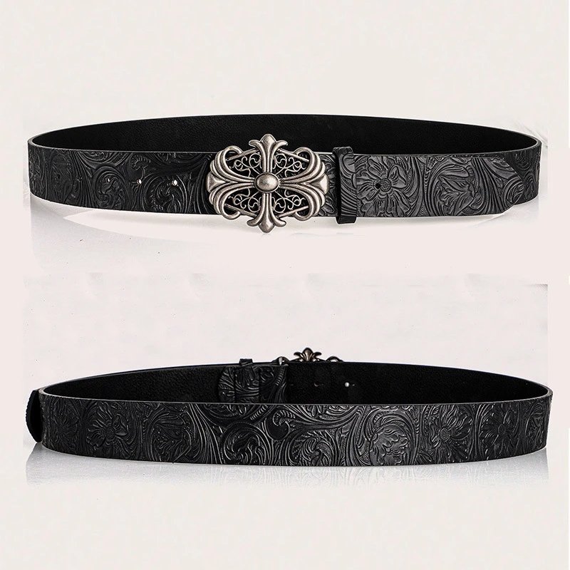 Unbranded Belts Embossed Floral Belt with Ornate Cross Buckle image 2