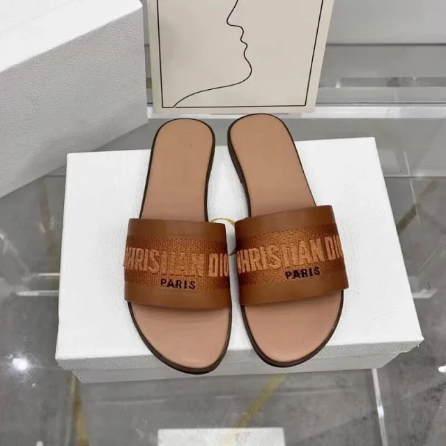 Christian Dior Sandals Flat slide with embroidered logo strap product detail image 12