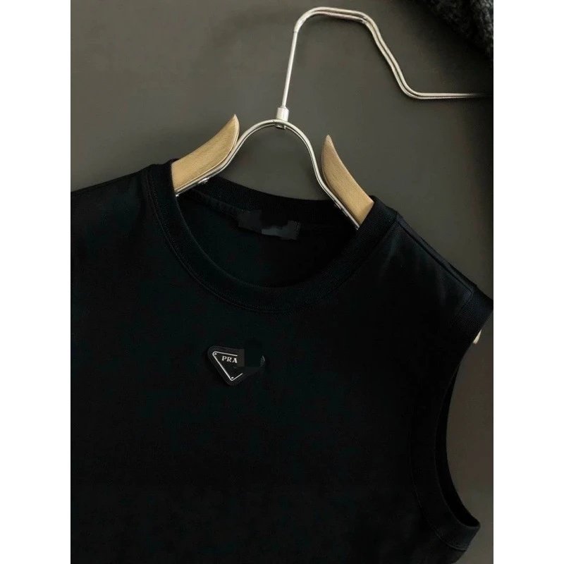 Prada T-Shirts Sleeveless crewneck T-shirt with triangle logo plaque image 3