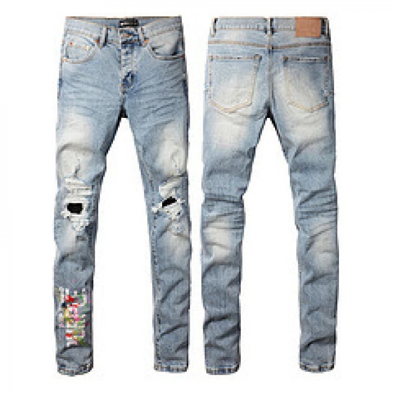 Purpul Jeans Slim distressed paint-splatter — 9101