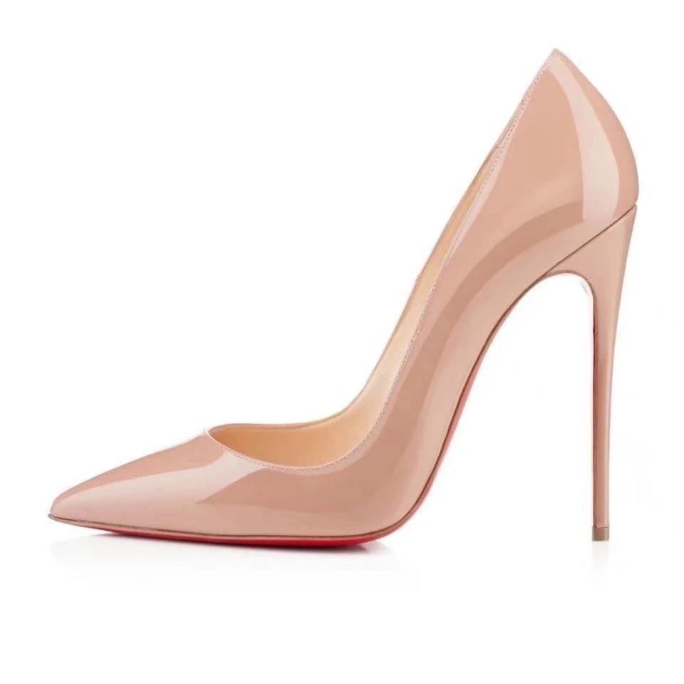 Christian Louboutin High Heels Pointed-Toe Stiletto Pumps — Apricot 10cm