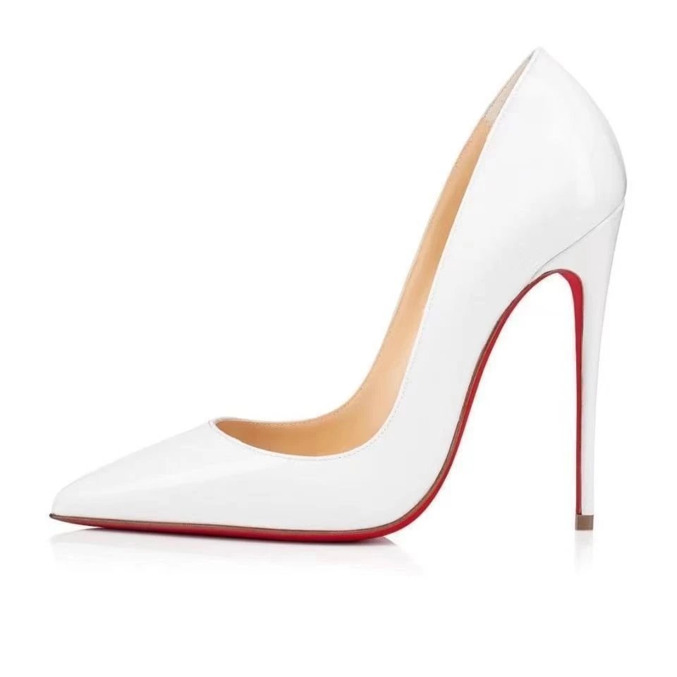 Christian Louboutin High Heels Pointed-Toe Stiletto Pumps — White 8CM
