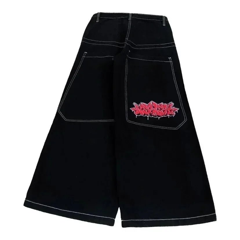 UNCOJEANS Wide-Leg Graphic Patch Jeans — N06 black